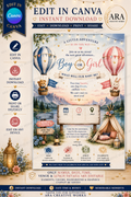 Adventure Awaits Gender Reveal Invitation Template | Canva Editable | Instant Download