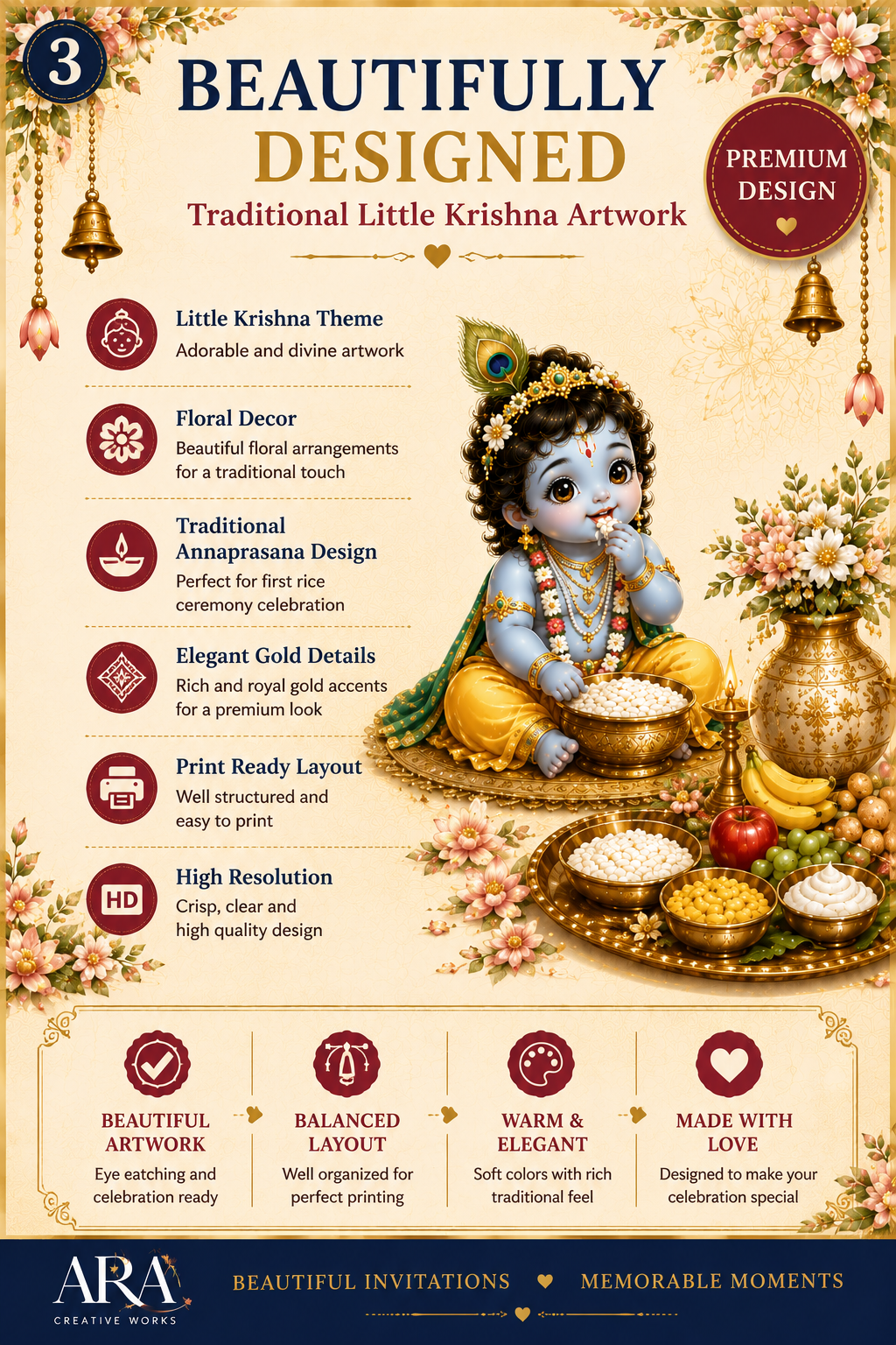 Little Krishna Annaprasana Ceremony Invitation Template | Editable Canva First Rice Ceremony Invitation | Instant Digital Download