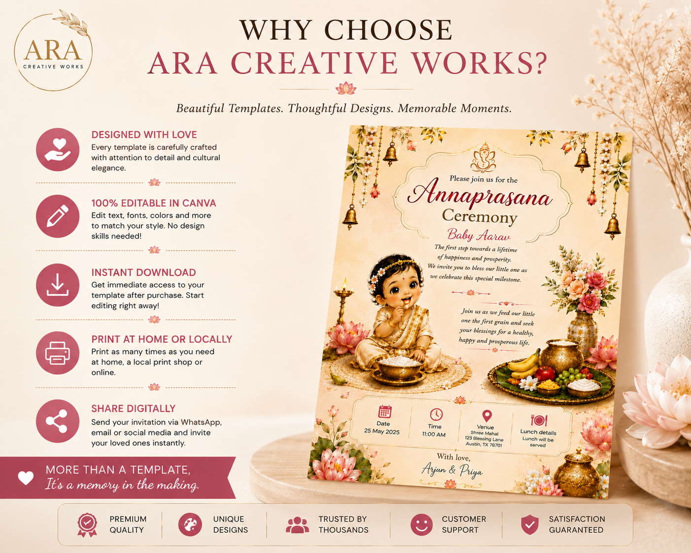 Editable Annaprasana Ceremony Invitation | First Rice Ceremony Invitation | Canva Template | Instant Digital Download