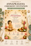 Editable Annaprasana Ceremony Invitation | First Rice Ceremony Invitation | Canva Template | Instant Digital Download
