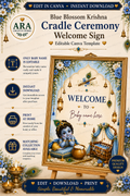 Blue Blossom Krishna Cradle Ceremony Welcome Sign – Editable Canva Template