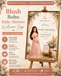 Blush Boho Baby Shower Welcome Sign | Editable Canva Template | Baby Shower Sign | Mom to Be Welcome Board | Instant Download