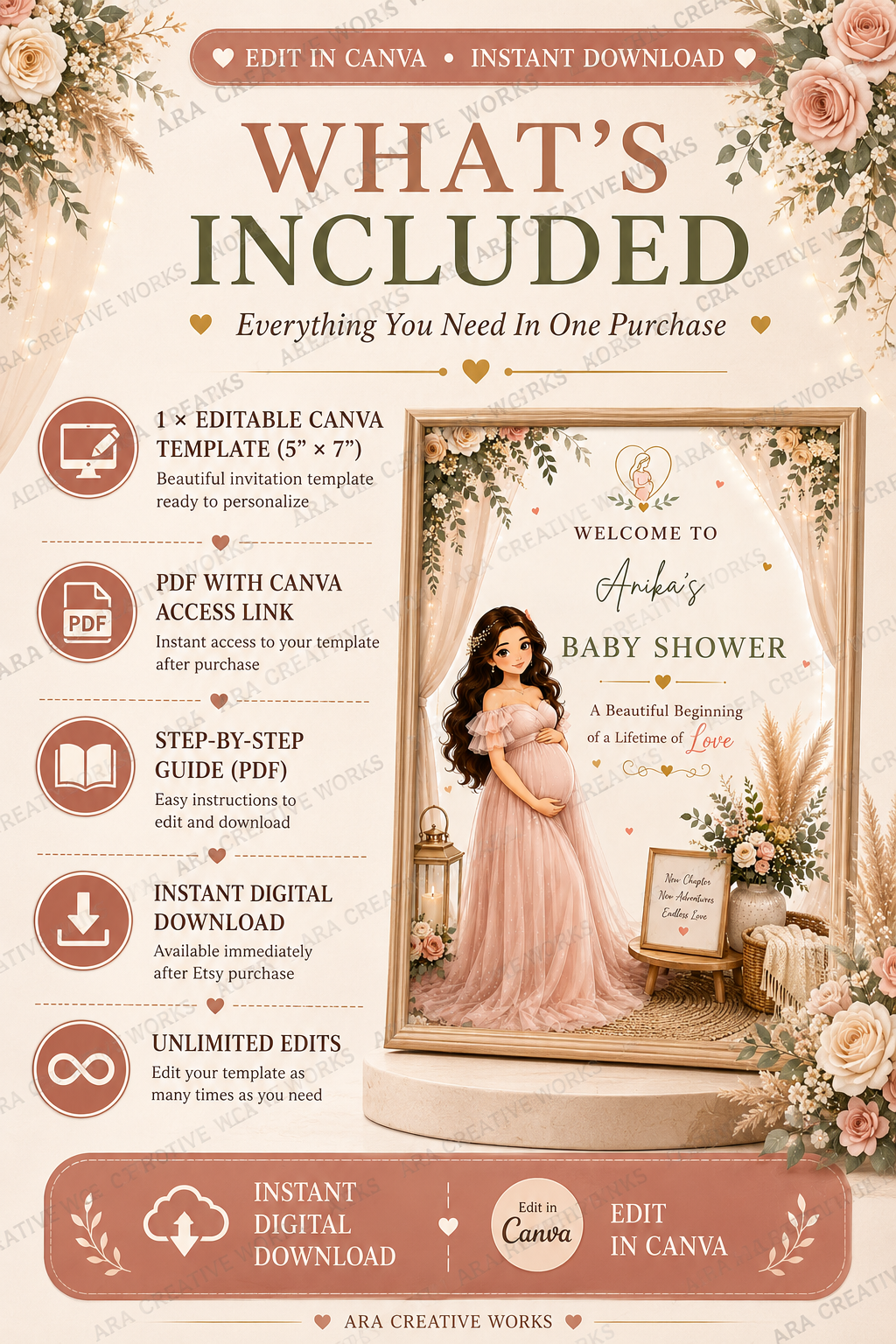 Blush Boho Baby Shower Welcome Sign | Editable Canva Template | Baby Shower Sign | Mom to Be Welcome Board | Instant Download