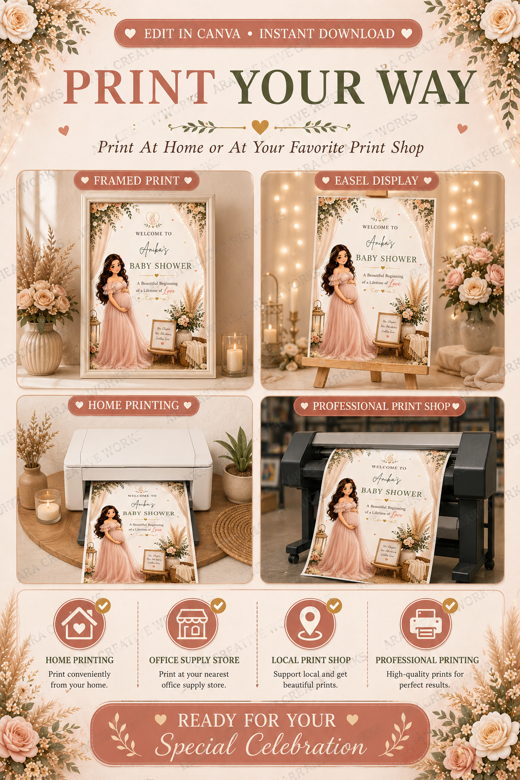 Blush Boho Baby Shower Welcome Sign | Editable Canva Template | Baby Shower Sign | Mom to Be Welcome Board | Instant Download