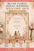 Blush Floral Indian Wedding Welcome Sign | Editable Canva Wedding Sign | Indian Wedding Decor | Bride Groom Welcome Sign | Instant Download