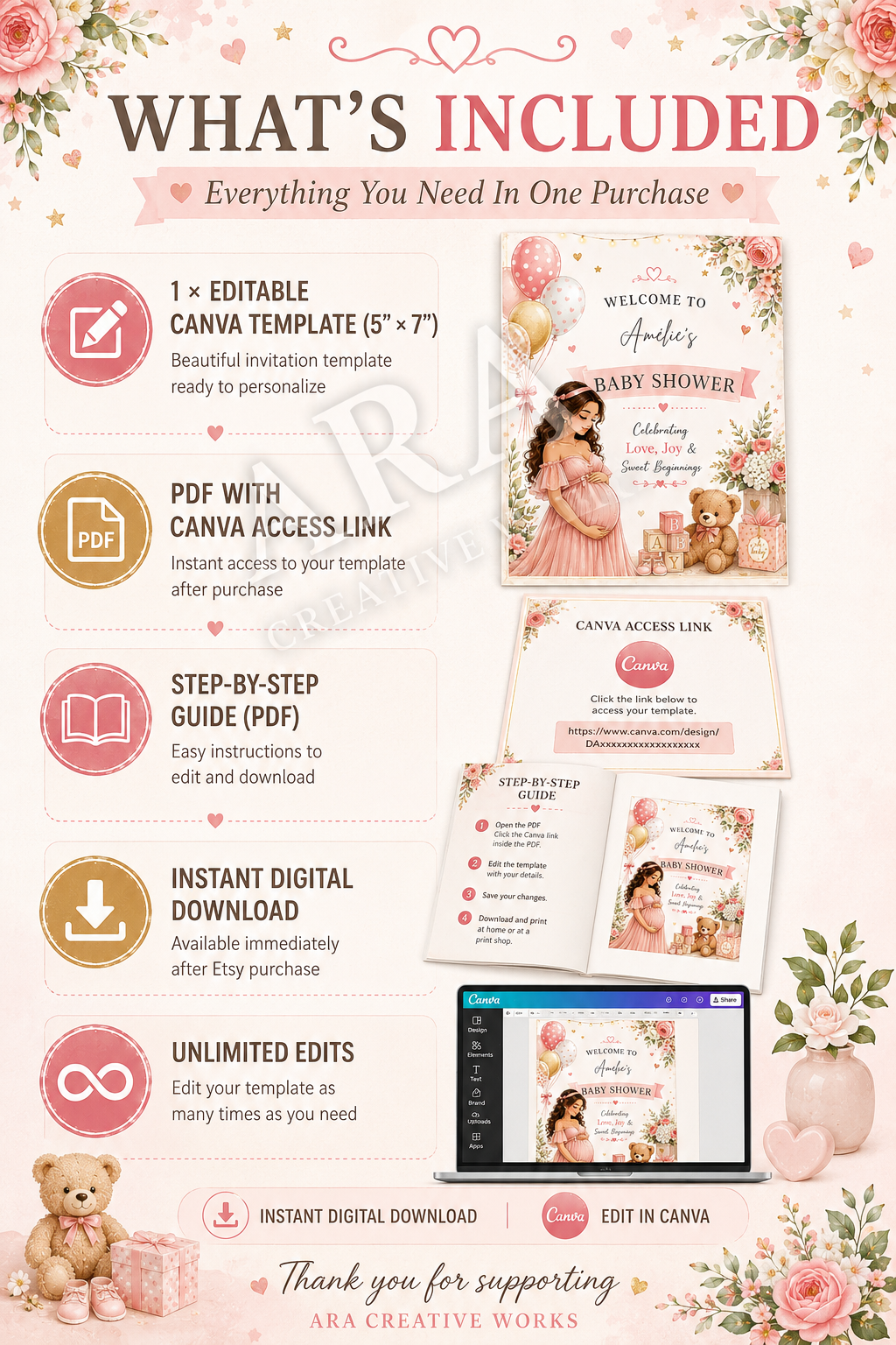 Blush Pink Baby Shower Welcome Sign | Editable Canva Template | Girl Baby Shower Sign | Pink Floral Baby Shower Decor | Digital Download