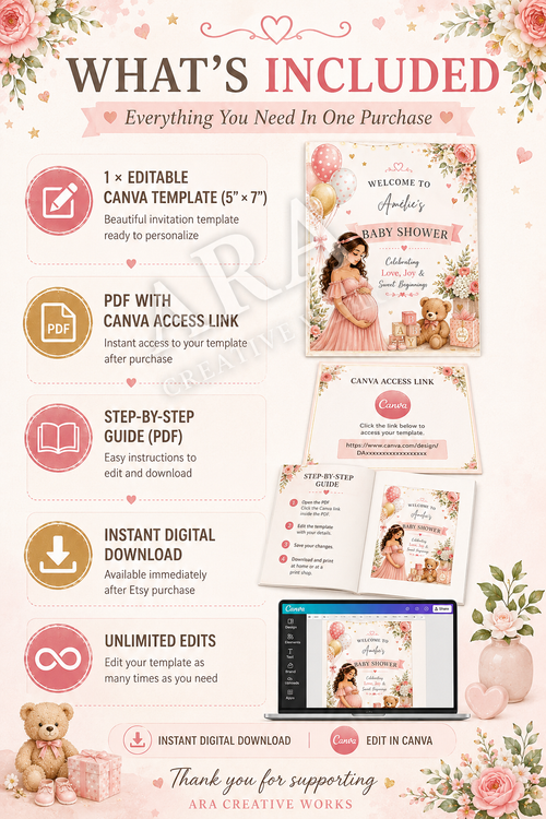 Blush Pink Baby Shower Welcome Sign | Editable Canva Template | Girl Baby Shower Sign | Pink Floral Baby Shower Decor | Digital Download
