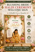 Blushing Bride Haldi Ceremony Welcome Sign | Editable Canva Haldi Welcome Board | Indian Wedding Haldi Decor | Digital Download