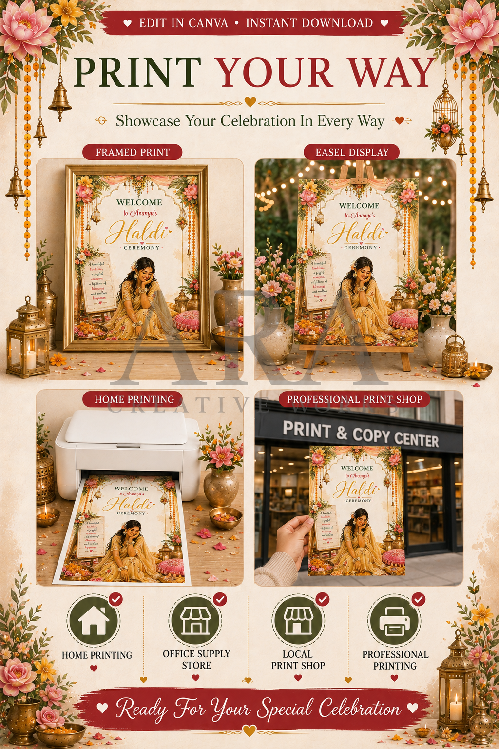Blushing Bride Haldi Ceremony Welcome Sign | Editable Canva Haldi Welcome Board | Indian Wedding Haldi Decor | Digital Download