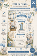 Boho Baby Elephant 1st Birthday Invitation Template | Editable Canva Birthday Invite | Instant Digital Download