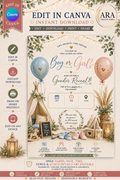 Boho Balloon Gender Reveal Invitation | Editable Canva Template | Instant Download