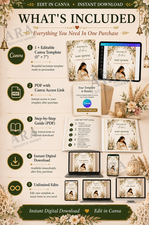 Boho Floral Baby Shower Welcome Sign | Editable Canva Template | Neutral Baby Shower Sign | Boho Pregnancy Welcome Poster | Printable Sign