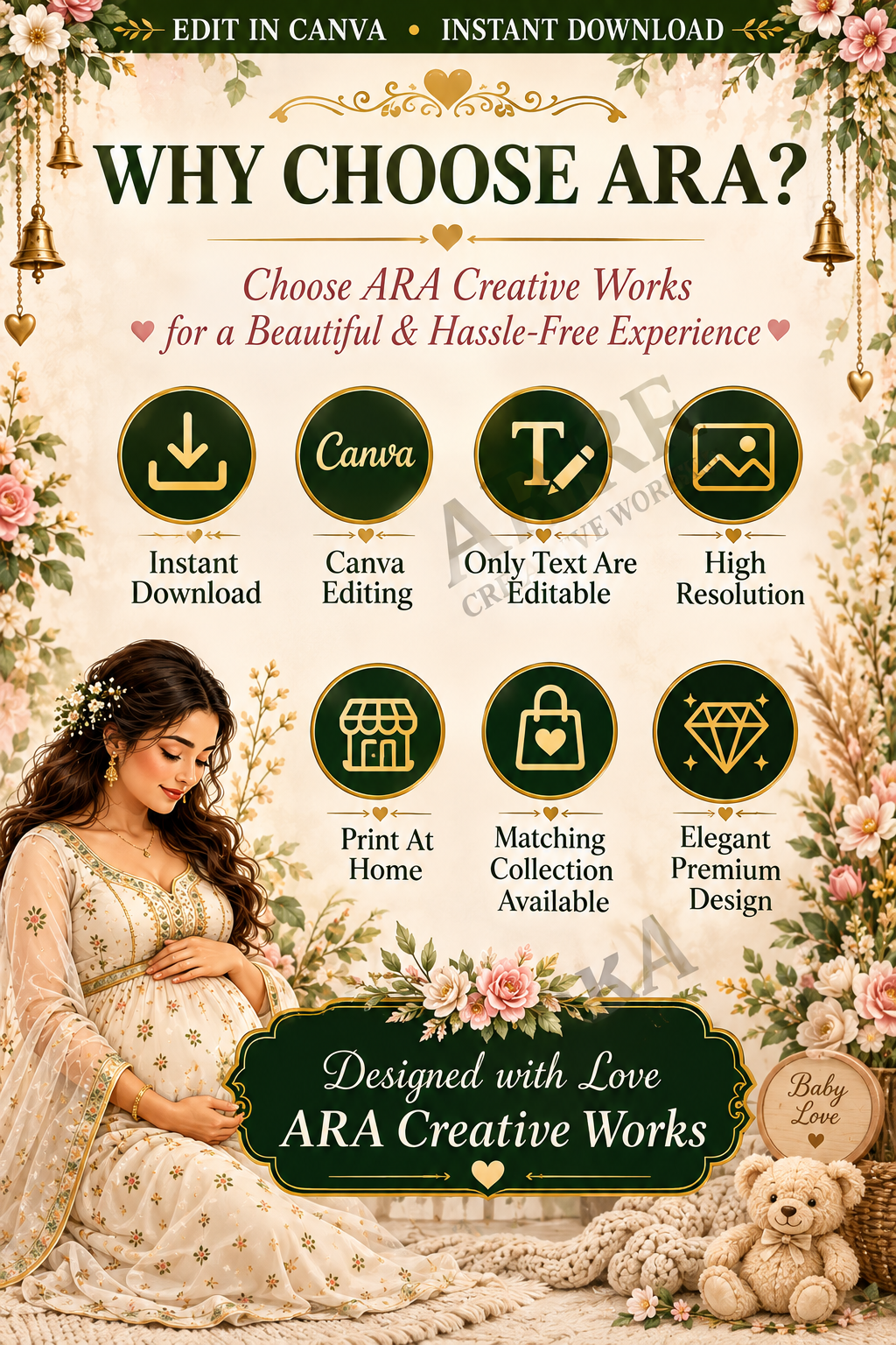 Boho Floral Baby Shower Welcome Sign | Editable Canva Template | Neutral Baby Shower Sign | Boho Pregnancy Welcome Poster | Printable Sign