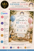 Boho Teddy Gender Reveal Invitation | Editable Canva Template | Instant Download