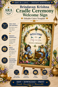Brindavan Krishna Cradle Ceremony Welcome Sign, Little Krishna Baby Welcome Sign, Indian Naming Ceremony, Editable Canva Template