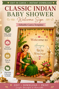 Classic Indian Baby Shower Welcome Sign | Editable Canva Template | South Indian Baby Shower Decor | Seemantham Welcome Board | Digital Download