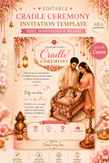 Editable Cradle Ceremony Invitation Template | Pink Floral Hindu Baby Naming Ceremony Invite | Canva Digital Download