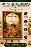 Divine Little Krishna Annaprashana Welcome Sign | Editable Canva Template | First Rice Ceremony Welcome Board | Indian Baby Ceremony Sign