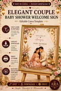 Elegant Couple Baby Shower Welcome Sign | Indian Baby Shower Welcome Sign | Editable Canva Template | Godh Bharai Welcome Sign | Digital Download