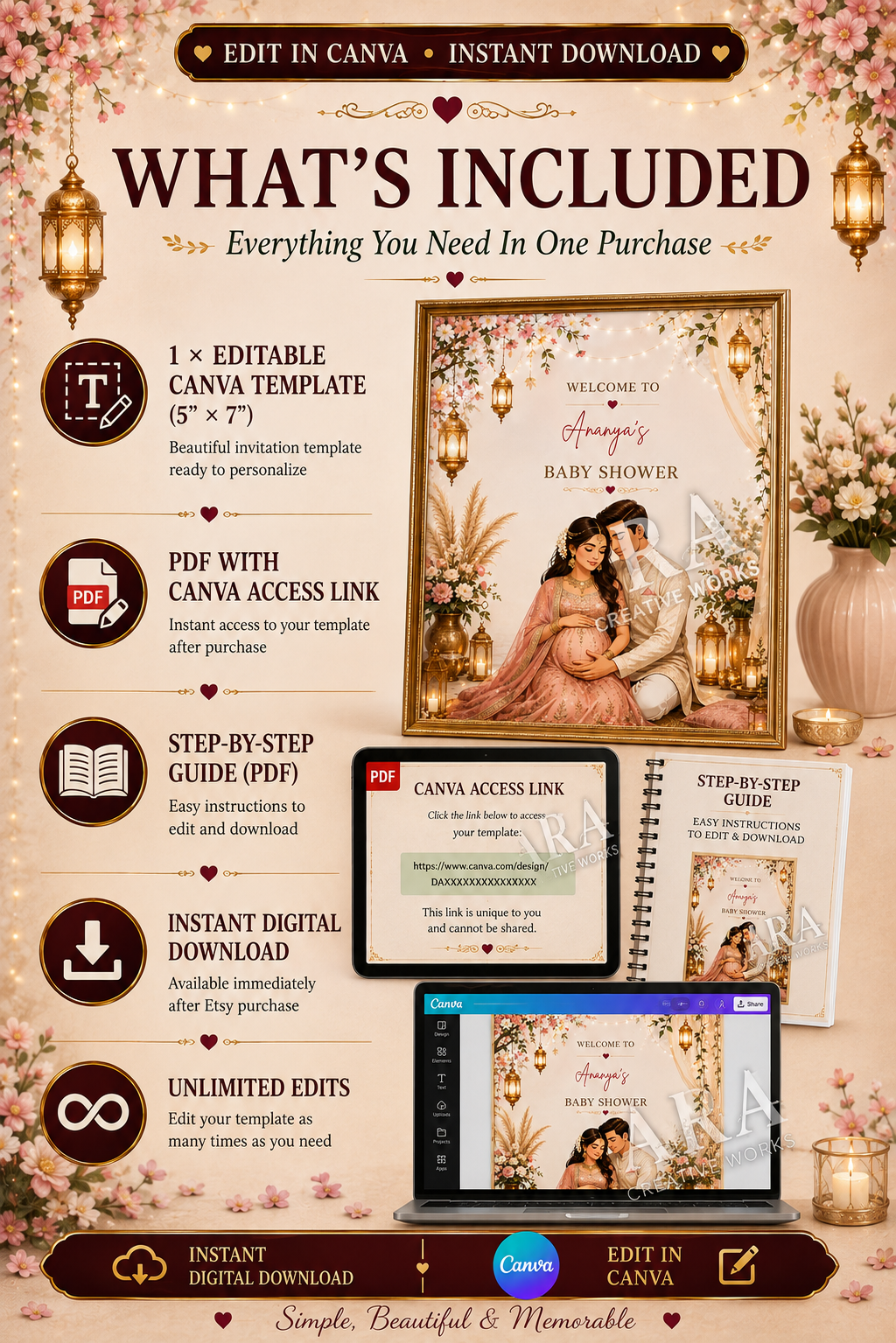 Elegant Couple Baby Shower Welcome Sign | Indian Baby Shower Welcome Sign | Editable Canva Template | Godh Bharai Welcome Sign | Digital Download