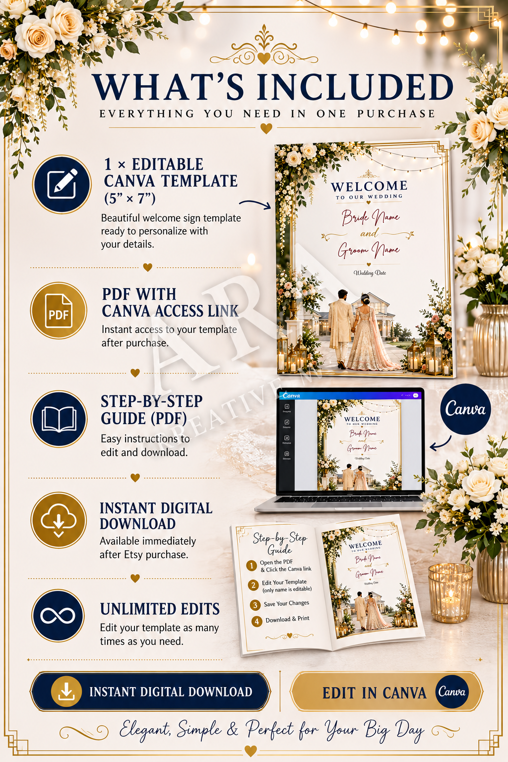 Elegant Estate Wedding Welcome Sign, Editable Canva Wedding Sign, Printable Wedding Welcome Sign, Elegant Wedding Decor, Instant Download