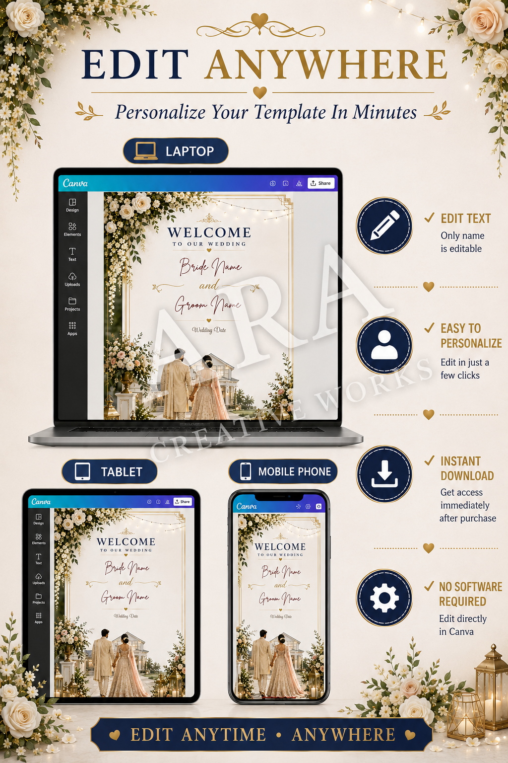 Elegant Estate Wedding Welcome Sign, Editable Canva Wedding Sign, Printable Wedding Welcome Sign, Elegant Wedding Decor, Instant Download