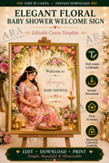 Elegant Floral Baby Shower Welcome Sign | Editable Canva Template | Indian Baby Shower Welcome Board | Floral Mom to Be Sign | Digital Download