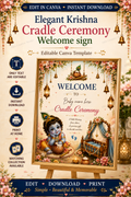 Elegant Krishna Cradle Ceremony Welcome Sign, Editable Canva Template, Little Krishna Naming Ceremony Welcome Board, Indian Baby Decor