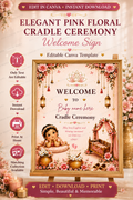 Elegant Pink Floral Cradle Ceremony Welcome Sign | Editable Canva Template