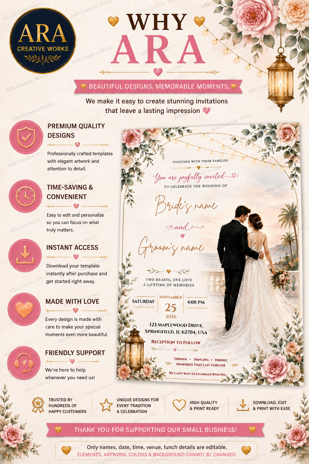 Elegant Coastal Wedding Invitation Template | Editable Canva Wedding Invite | Instant Download