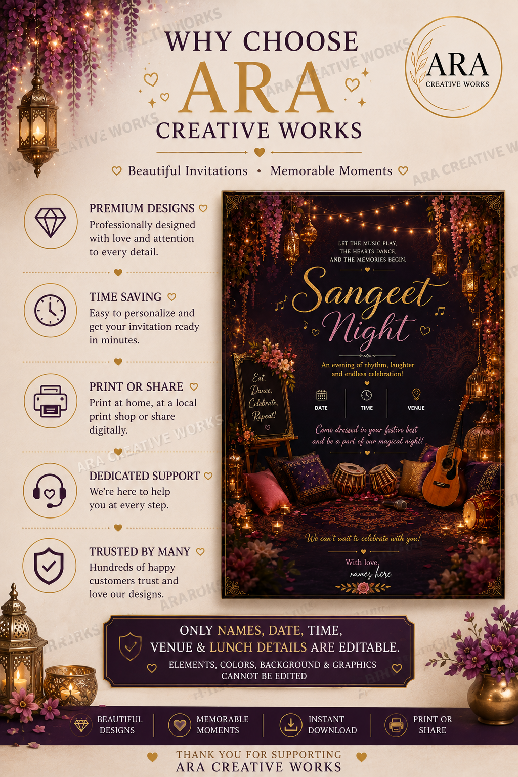 Enchanted Sangeet Night Invitation Template | Editable Canva Invitation | Instant Download