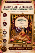 Festive Little Princess Annaprashana Welcome Sign | Editable Canva Template | Baby Girl Rice Ceremony Sign | Indian First Feeding Welcome