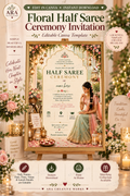 Floral Half Saree Ceremony Invitation | Editable Canva Template | Langa Voni Invitation | South Indian Ceremony Invite | Digital Download