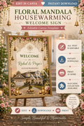 Floral Mandala Housewarming Welcome Sign, Editable Griha Pravesh Welcome Sign, Indian Housewarming Canva Template, Printable Welcome Board