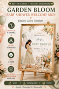 Garden Bloom Baby Shower Welcome Sign | Editable Canva Template | Floral Baby Shower Sign | Printable Welcome Sign | Instant Download