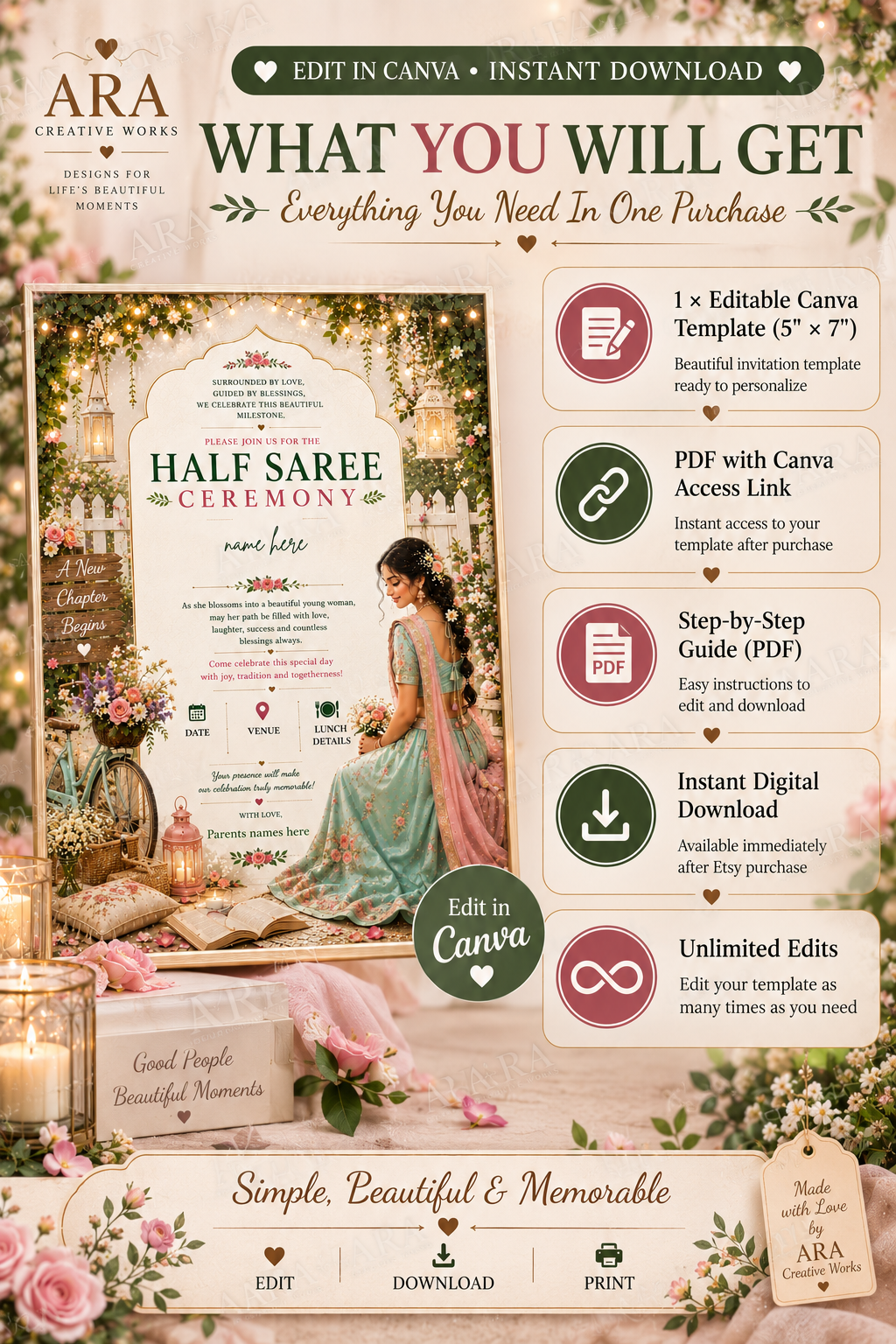Garden Bloom Half Saree Ceremony Invitation