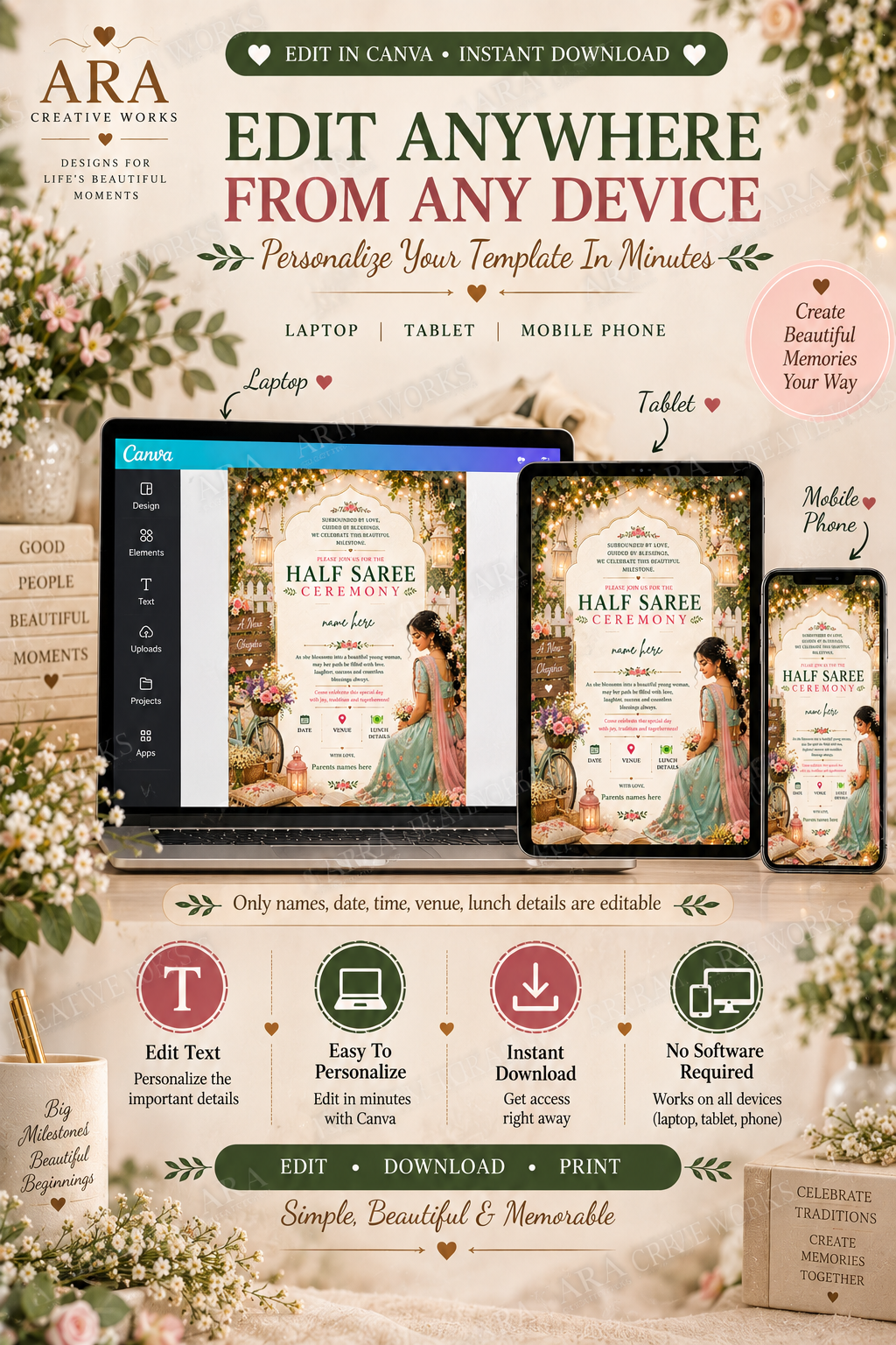 Garden Bloom Half Saree Ceremony Invitation