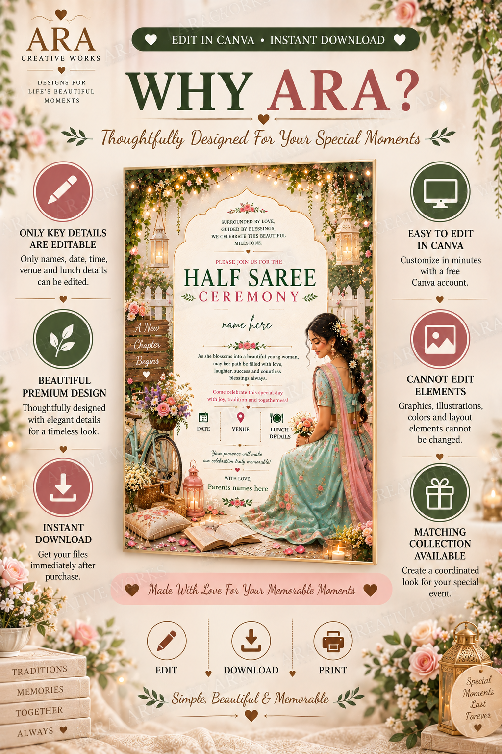 Garden Bloom Half Saree Ceremony Invitation