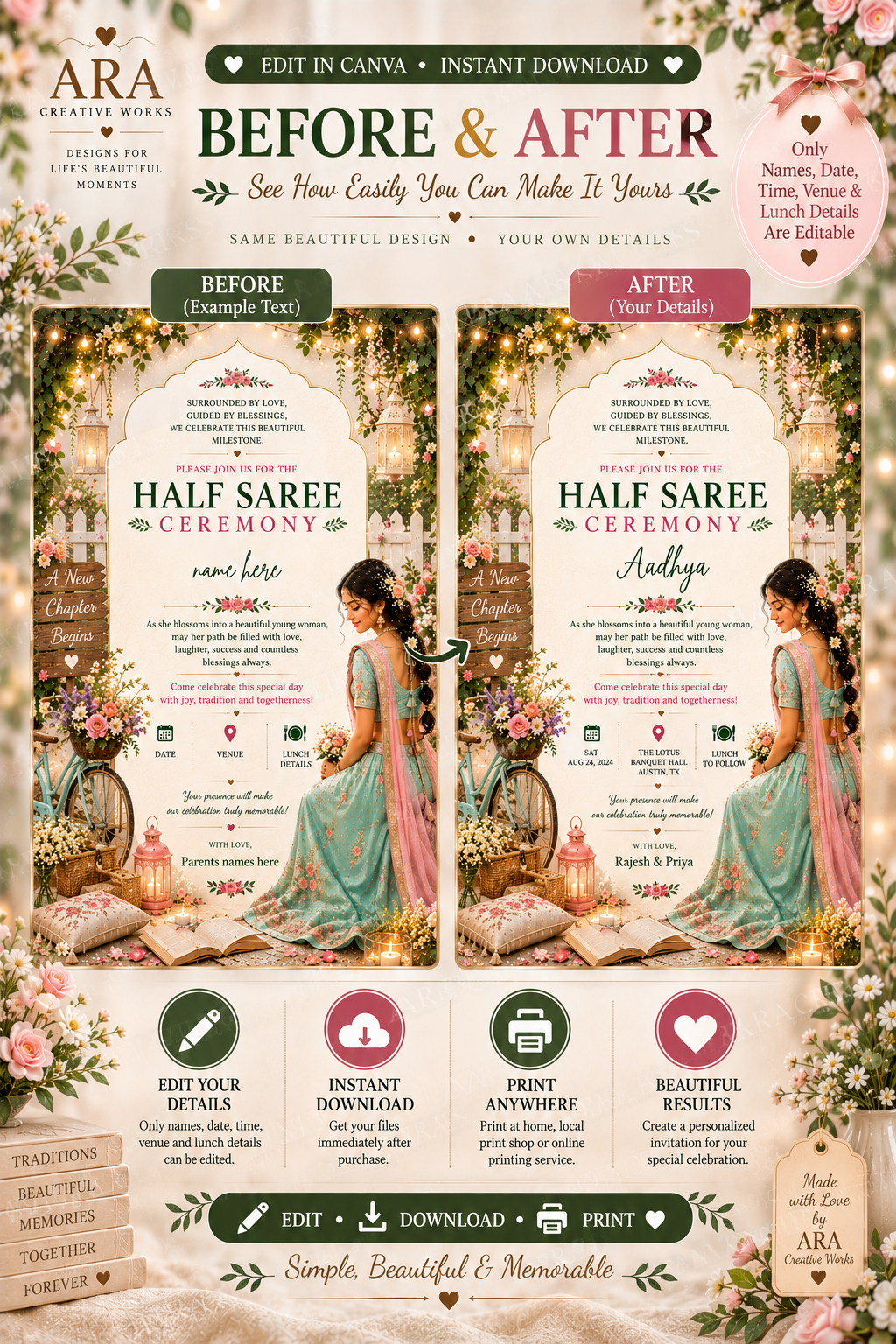 Garden Bloom Half Saree Ceremony Invitation
