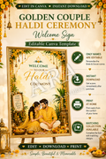 Golden Couple Haldi Ceremony Welcome Sign | Indian Haldi Welcome Sign | Editable Canva Template | Wedding Haldi Decor | Digital Download