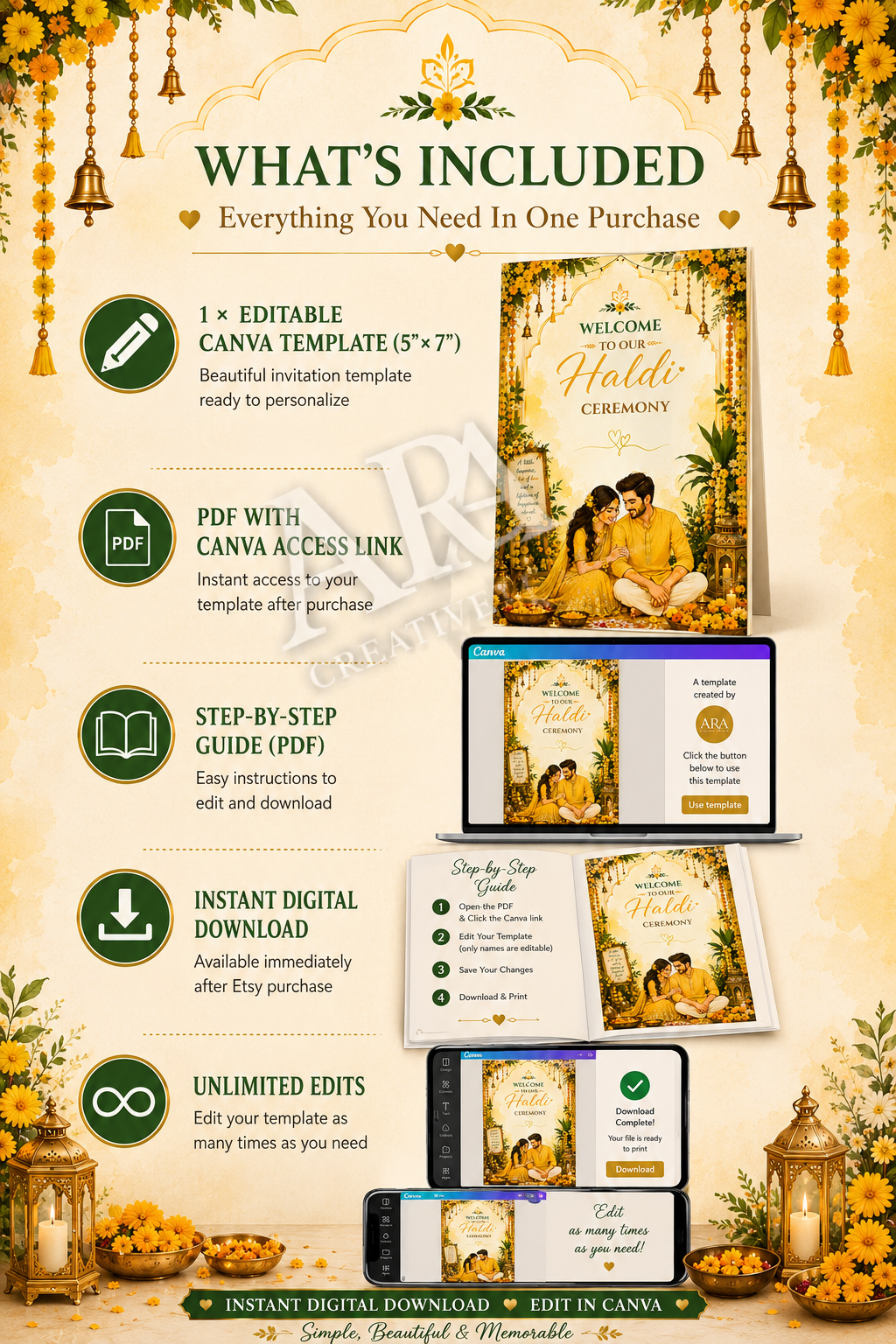 Golden Couple Haldi Ceremony Welcome Sign | Indian Haldi Welcome Sign | Editable Canva Template | Wedding Haldi Decor | Digital Download