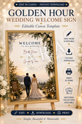 Golden Hour Wedding Welcome Sign | Editable Canva Wedding Sign | Bride and Groom Welcome Poster | Sunset Wedding Decor | Instant Download