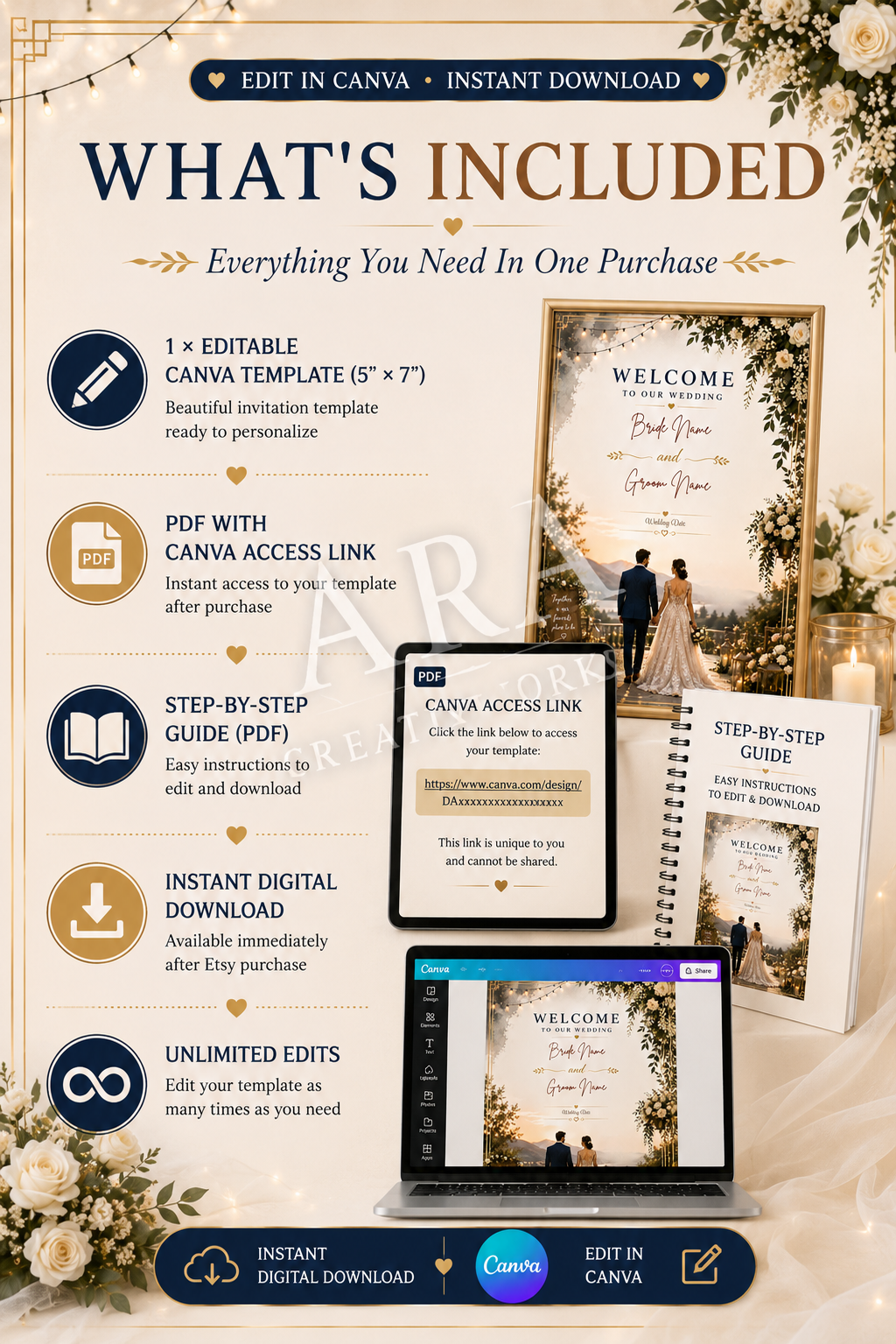 Golden Hour Wedding Welcome Sign | Editable Canva Wedding Sign | Bride and Groom Welcome Poster | Sunset Wedding Decor | Instant Download