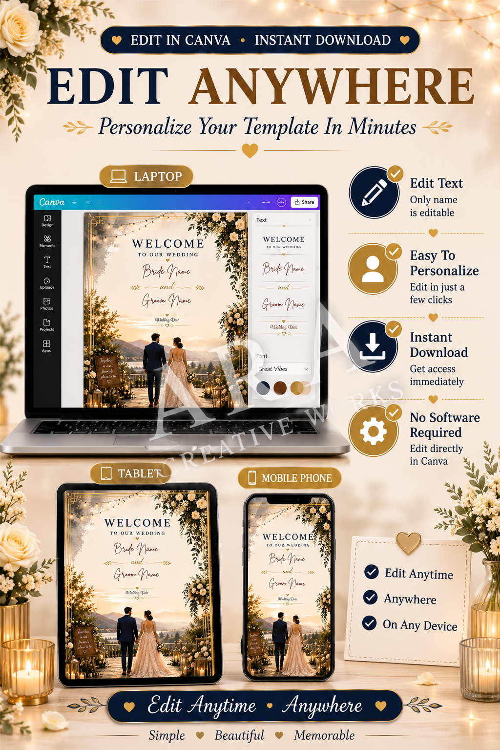 Golden Hour Wedding Welcome Sign | Editable Canva Wedding Sign | Bride and Groom Welcome Poster | Sunset Wedding Decor | Instant Download
