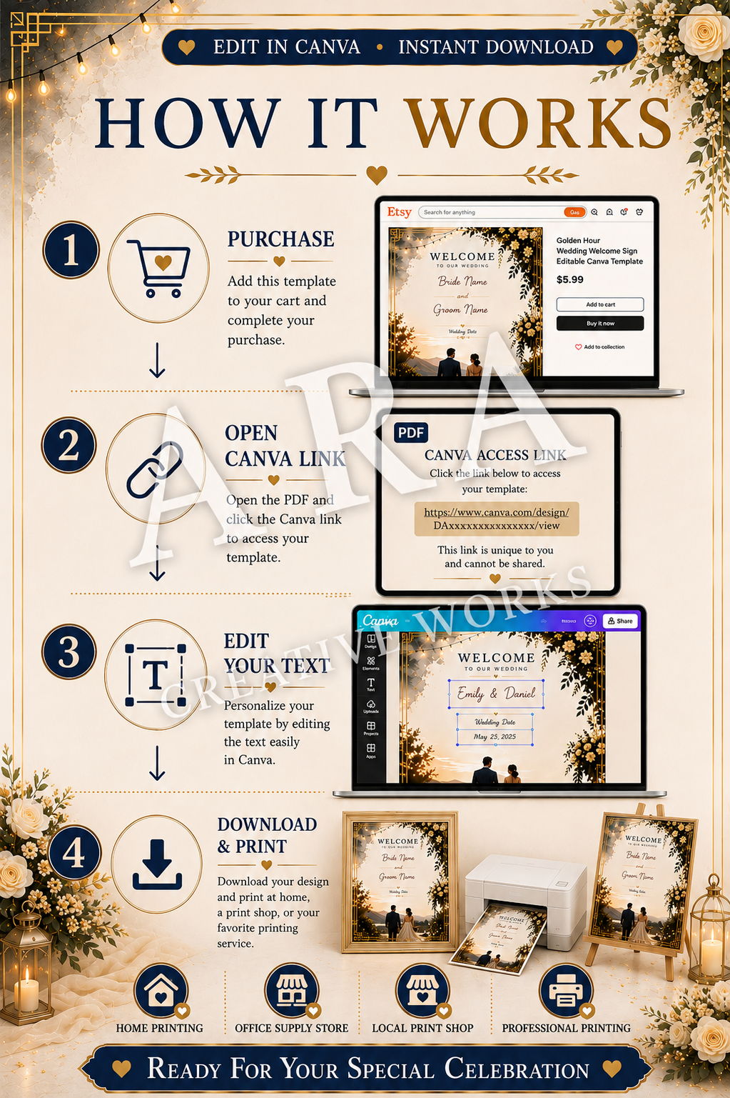 Golden Hour Wedding Welcome Sign | Editable Canva Wedding Sign | Bride and Groom Welcome Poster | Sunset Wedding Decor | Instant Download
