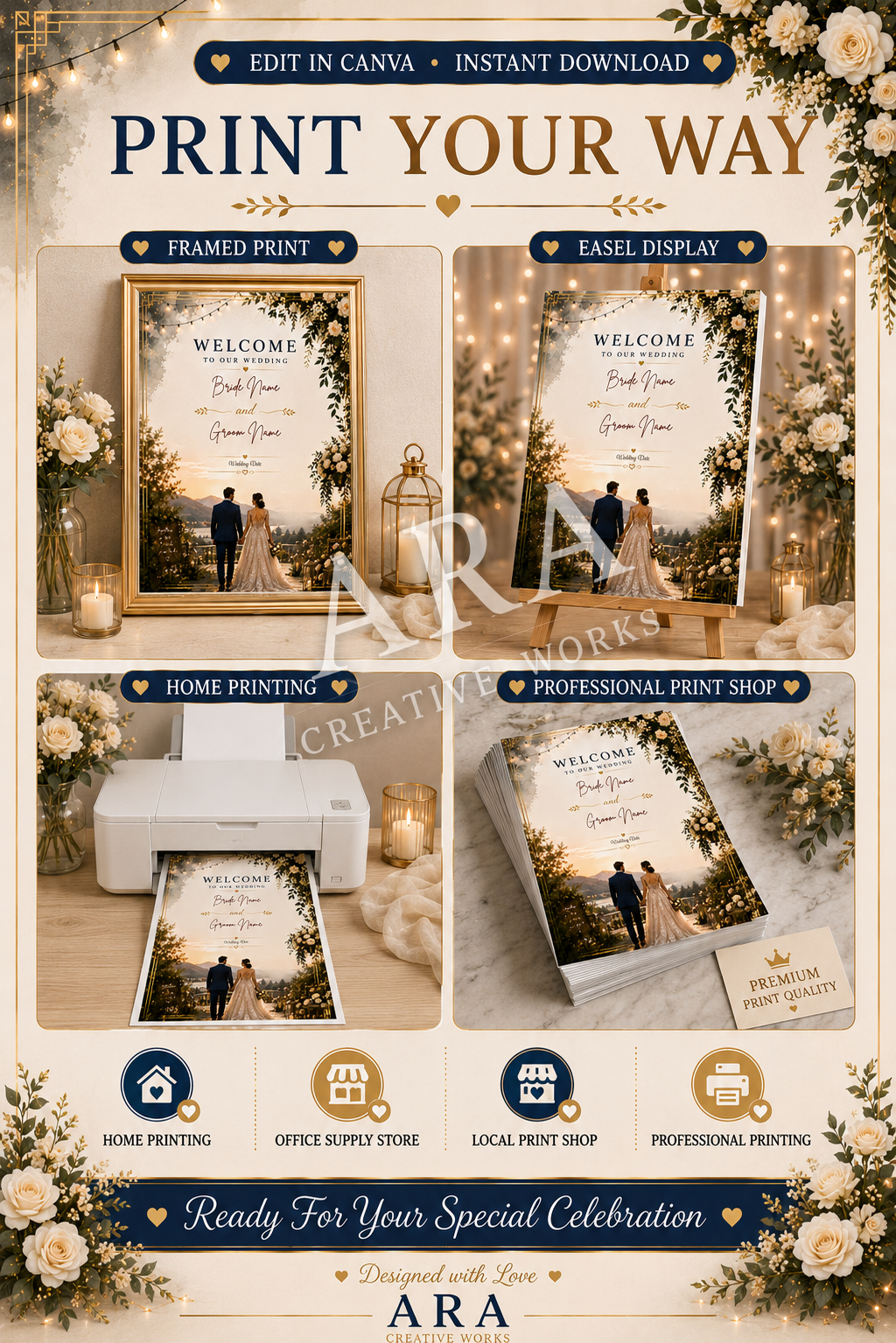 Golden Hour Wedding Welcome Sign | Editable Canva Wedding Sign | Bride and Groom Welcome Poster | Sunset Wedding Decor | Instant Download