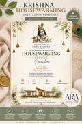 Lord Krishna Housewarming Invitation Template | Editable Canva Gruhapravesam Invitation | Digital Download