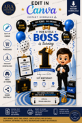 Little Boss 1st Birthday Invitation Template | Editable Canva Birthday Invitation | Instant Digital Download