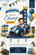 Little Champ Race Car 1st Birthday Invitation Template | Editable Canva Birthday Invite | Instant Digital Download