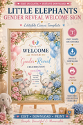 Little Elephants Gender Reveal Welcome Sign | Editable Canva Template | Pink Blue Baby Reveal Sign | Printable Gender Reveal Decor